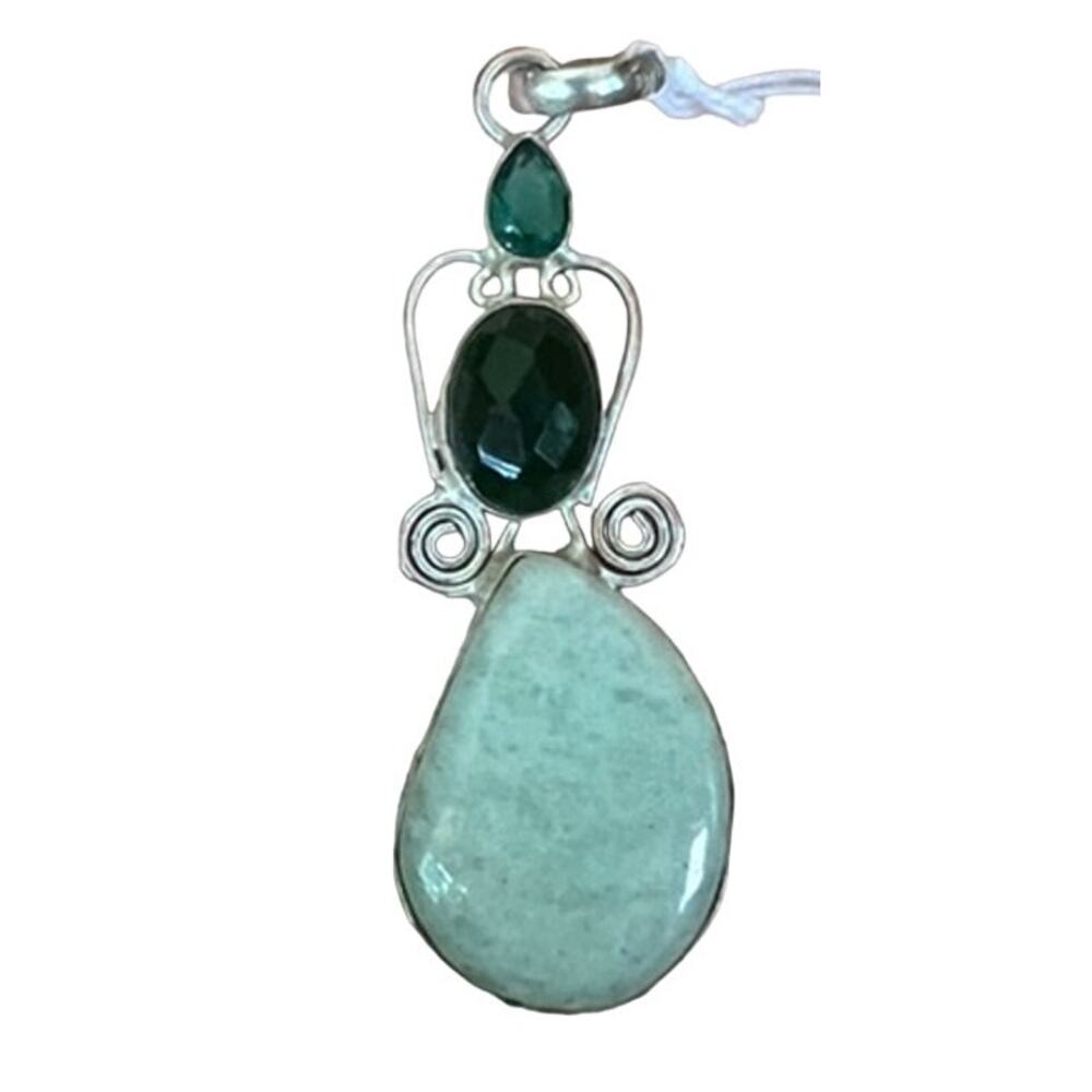 Aventurine Cabochon Pendant Unique Art To Wear 925 Silver Wrapped Green Stones